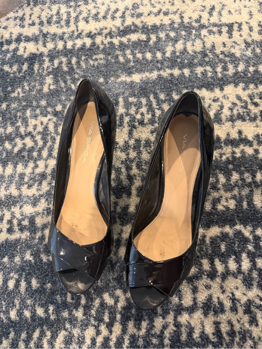 Via Spiga Black Patent Open-Toe Pumps